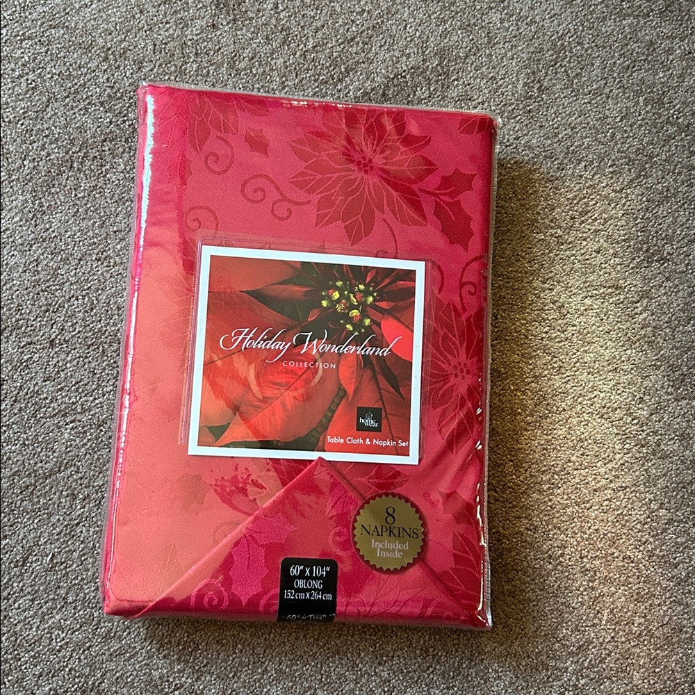 NWT WONDERLAND Holiday Red Tablecloth and Napkin Set